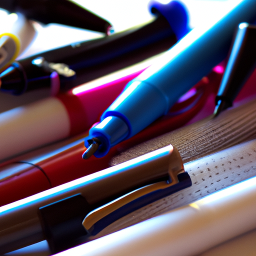 תמונה של מבחר עטים ממותגים בצבעים ועיצובים שונים