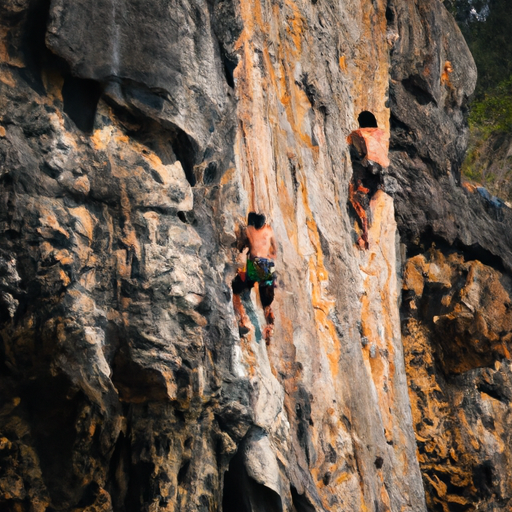 תמונה עמוסת אדרנלין של מטיילים מטפסים על צוקים בחוף רייליי המפורסם