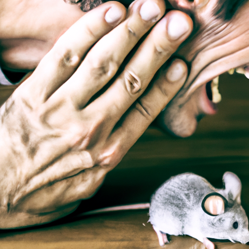 תמונה המתארת אדם המגיב לעכבר, הממחישה את הסימפטומים האופייניים למוסופוביה.